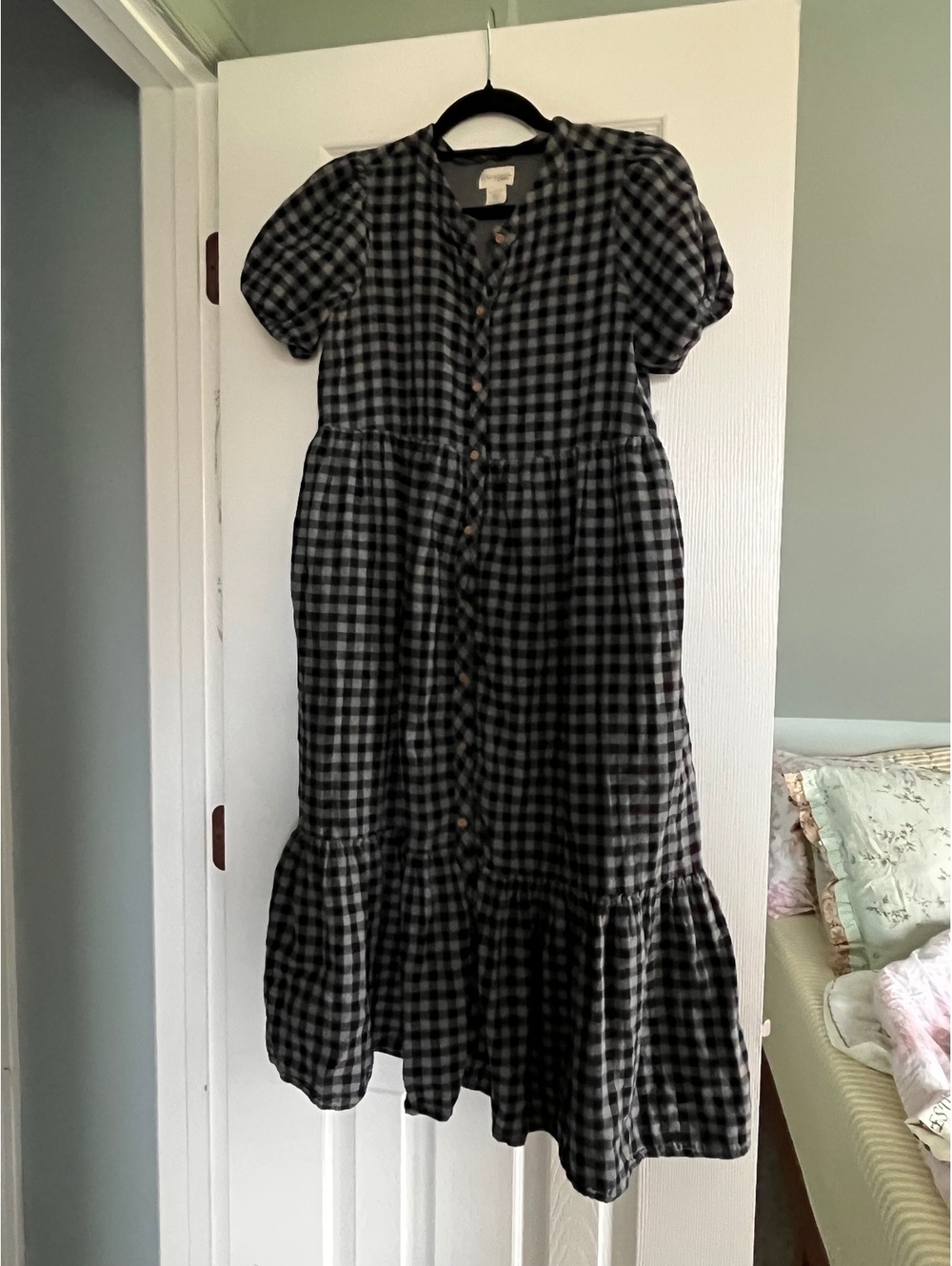 Little Planet by Carter's Black and Blue Gingham Button-Front Midi Dress XS
